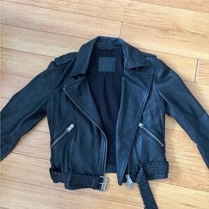 All Saints Black Leather Biker Jacket Size 2